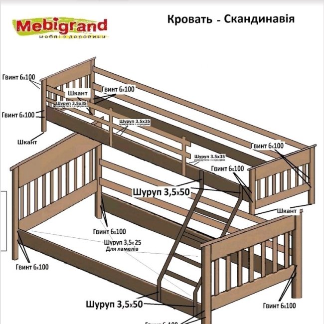 СКАНДИНАВИЯ 120 / 80 х 200 (2х ярус) (Мебигр) СКАНДИНАВИЯ 120 / 80 х 200 (2х ярус) (Мебигр)