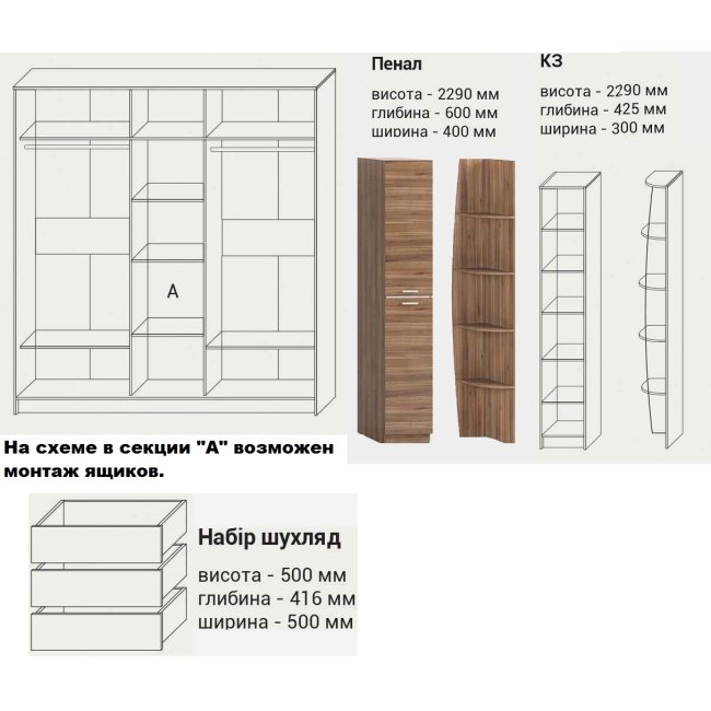 Шкафы - Купе ША 1200/3Ш без зеркал, Ограниченно годен